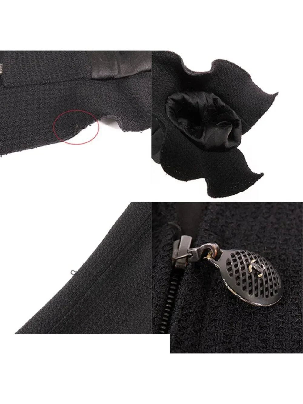 Chanel Ruffle Jacket CC Logo Front Zip Black Wool Rayon Tailored 38
